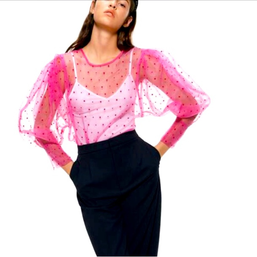 Zara Polka Dot Organza top, size large